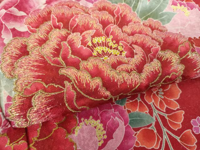 平和屋着物●豪華振袖　刺繍　舞桜　草花文　暈し染め　金糸　銀通し地　正絹　逸品　DABF7813ps