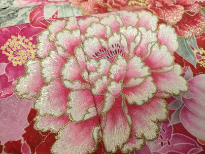 平和屋着物●豪華振袖　刺繍　舞桜　草花文　暈し染め　金糸　銀通し地　正絹　逸品　DABF7813ps