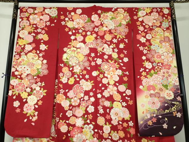 平和屋着物●豪華振袖　刺繍　舞桜　花手毬　暈し染め　金彩　正絹　逸品　DABF7814ps