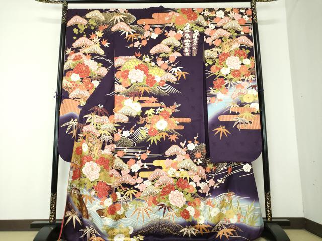 平和屋着物●極上 ブライダルファッションデザイナー・桂由美 振袖 駒刺繍 松竹梅 御所車籬花文 暈し染め 金彩 正絹 逸品 DABF7816ps