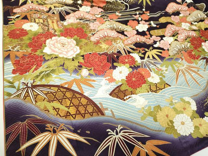 平和屋着物●極上 ブライダルファッションデザイナー・桂由美 振袖 駒刺繍 松竹梅 御所車籬花文 暈し染め 金彩 正絹 逸品 DABF7816ps