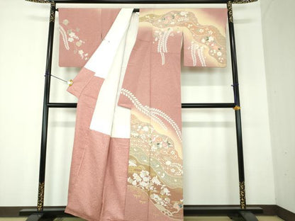 平和屋着物●訪問着　絞り　道長吉祥花文　暈し染め　金彩　正絹　逸品　DABF7818ps