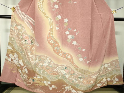 平和屋着物●訪問着　絞り　道長吉祥花文　暈し染め　金彩　正絹　逸品　DABF7818ps