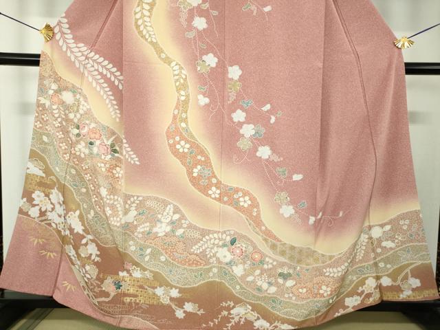平和屋着物●訪問着　絞り　道長吉祥花文　暈し染め　金彩　正絹　逸品　DABF7818ps