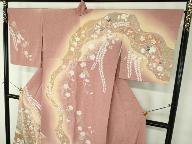 平和屋着物●訪問着　絞り　道長吉祥花文　暈し染め　金彩　正絹　逸品　DABF7818ps