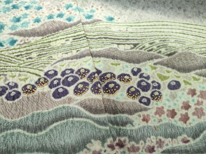 平和屋着物●中国三大刺繍　相良刺繍　訪問着　おぼろ染め　襲絞り　立波松竹梅　銀通し地　正絹　逸品　DABF7820ps