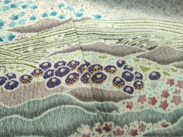 平和屋着物●中国三大刺繍　相良刺繍　訪問着　おぼろ染め　襲絞り　立波松竹梅　銀通し地　正絹　逸品　DABF7820ps