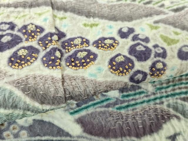 平和屋着物●中国三大刺繍　相良刺繍　訪問着　おぼろ染め　襲絞り　立波松竹梅　銀通し地　正絹　逸品　DABF7820ps