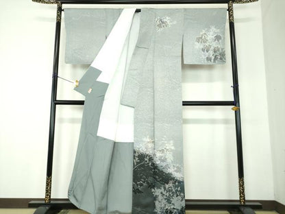 平和屋着物●日展作家　山本唯与志　レリーフ染　訪問着　枝花シルエット　暈し染め　正絹　逸品　DABF7823ps