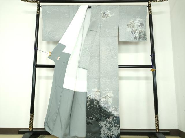平和屋着物●日展作家　山本唯与志　レリーフ染　訪問着　枝花シルエット　暈し染め　正絹　逸品　DABF7823ps