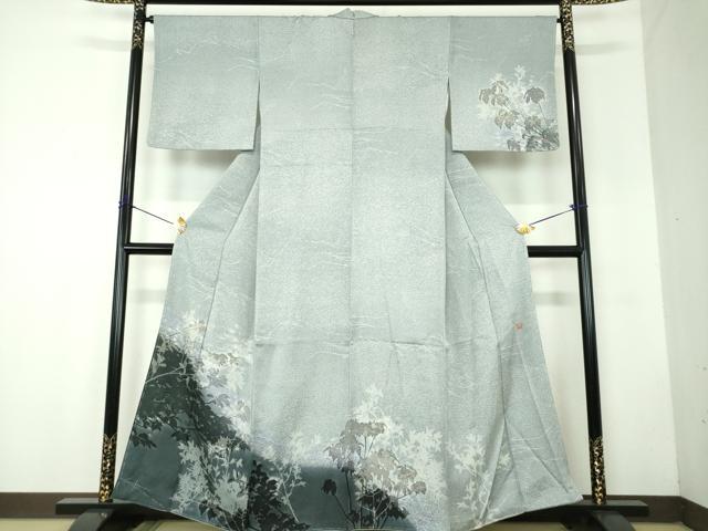 平和屋着物●日展作家　山本唯与志　レリーフ染　訪問着　枝花シルエット　暈し染め　正絹　逸品　DABF7823ps