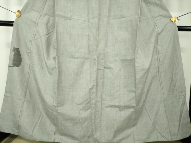 平和屋着物●色留訪問着　紬地　黒猫　正絹　逸品　DABF7825ps