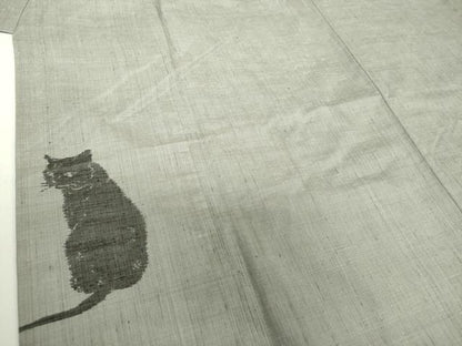 平和屋着物●色留訪問着　紬地　黒猫　正絹　逸品　DABF7825ps