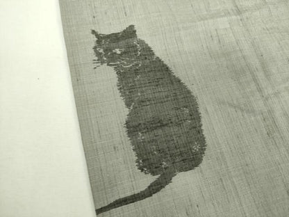平和屋着物●色留訪問着　紬地　黒猫　正絹　逸品　DABF7825ps
