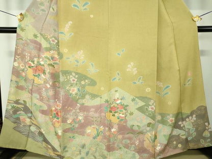 平和屋着物●訪問着　作家物　駒刺繍　絞り　雪輪吉祥花文　金彩　正絹　逸品　DABF7827ps