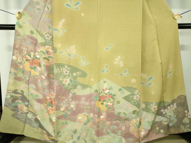 平和屋着物●訪問着　作家物　駒刺繍　絞り　雪輪吉祥花文　金彩　正絹　逸品　DABF7827ps