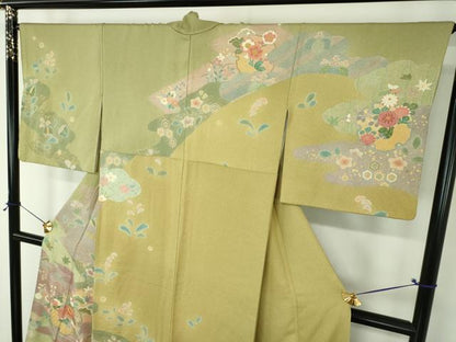 平和屋着物●訪問着　作家物　駒刺繍　絞り　雪輪吉祥花文　金彩　正絹　逸品　DABF7827ps