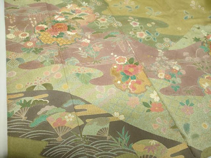 平和屋着物●訪問着　作家物　駒刺繍　絞り　雪輪吉祥花文　金彩　正絹　逸品　DABF7827ps
