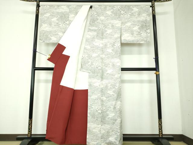平和屋着物●本場大島紬　白大島　9マルキ　雲取り人物風景　正絹　逸品　DABF7828ps