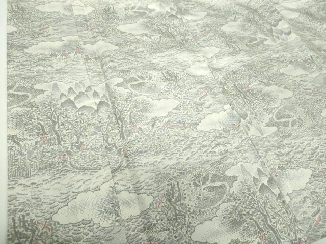 平和屋着物●本場大島紬　白大島　9マルキ　雲取り人物風景　正絹　逸品　DABF7828ps