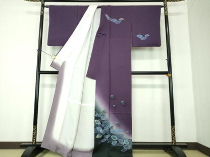 平和屋着物●訪問着　手描き　丸文　落ち葉　暈し染め　金銀彩　正絹　逸品　DABF7830ps
