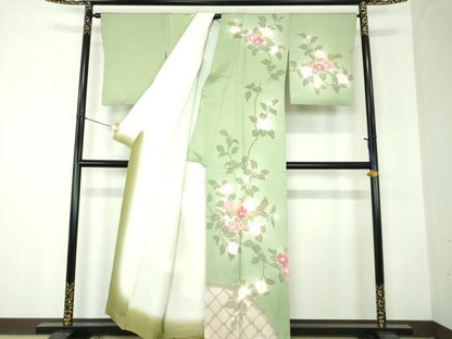 平和屋着物●訪問着　刺繍　籬枝花文　暈し染め　正絹　逸品　DABF7832ps