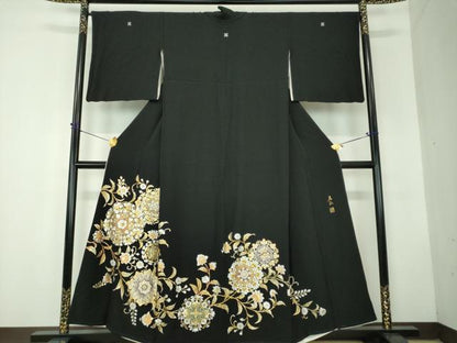 平和屋着物●金彩友禅　卓越技能者・名工・和田光正　黒留袖　正倉院更紗花文　金銀彩　正絹　逸品　DABF7834ps