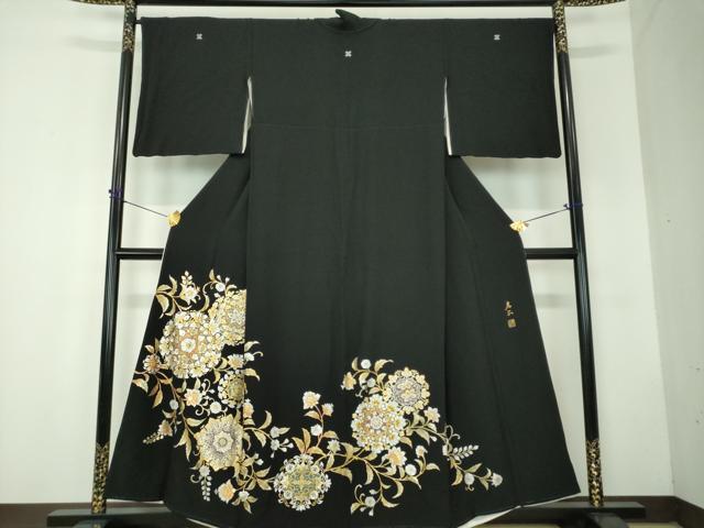平和屋着物●金彩友禅　卓越技能者・名工・和田光正　黒留袖　正倉院更紗花文　金銀彩　正絹　逸品　DABF7834ps