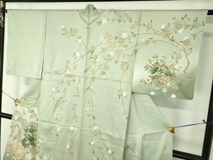 平和屋着物●訪問着　枝垂れ桜　花籠文　暈し染め　金彩　正絹　逸品　DABF7842ps