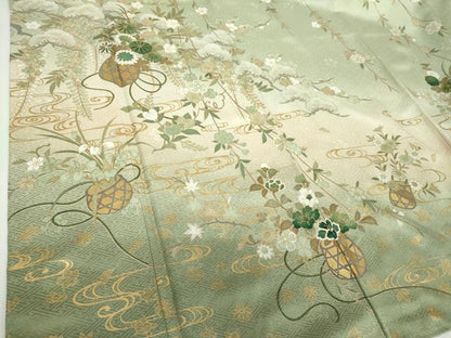 平和屋着物●訪問着　枝垂れ桜　花籠文　暈し染め　金彩　正絹　逸品　DABF7842ps