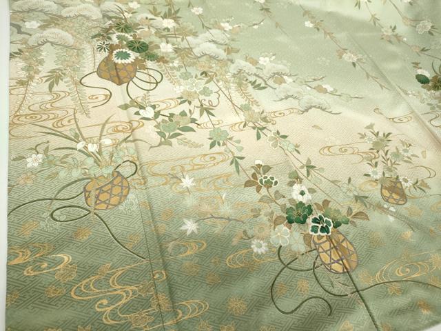 平和屋着物●訪問着　枝垂れ桜　花籠文　暈し染め　金彩　正絹　逸品　DABF7842ps
