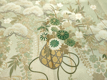 平和屋着物●訪問着　枝垂れ桜　花籠文　暈し染め　金彩　正絹　逸品　DABF7842ps