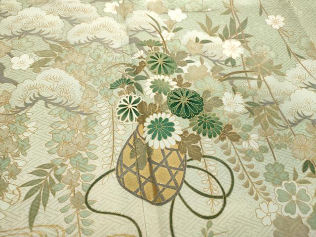 平和屋着物●訪問着　枝垂れ桜　花籠文　暈し染め　金彩　正絹　逸品　DABF7842ps