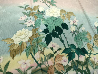 平和屋着物●二代目清次郎　手描き　訪問着　草花文　暈し染め　ロング丈　正絹　逸品　DABF7843ps
