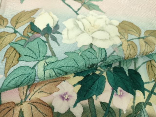 平和屋着物●二代目清次郎　手描き　訪問着　草花文　暈し染め　ロング丈　正絹　逸品　DABF7843ps