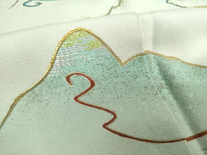 平和屋着物●訪問着　駒刺繍　遠山文　暈し染め　金彩　正絹　逸品　DABF7844ps