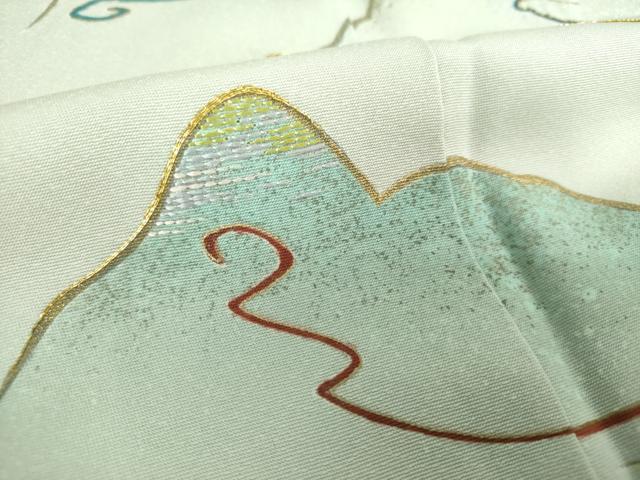 平和屋着物●訪問着　駒刺繍　遠山文　暈し染め　金彩　正絹　逸品　DABF7844ps