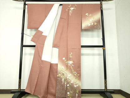 平和屋着物●訪問着　螺鈿　草花文　暈し染め　金銀彩　正絹　逸品　DABF7846ps
