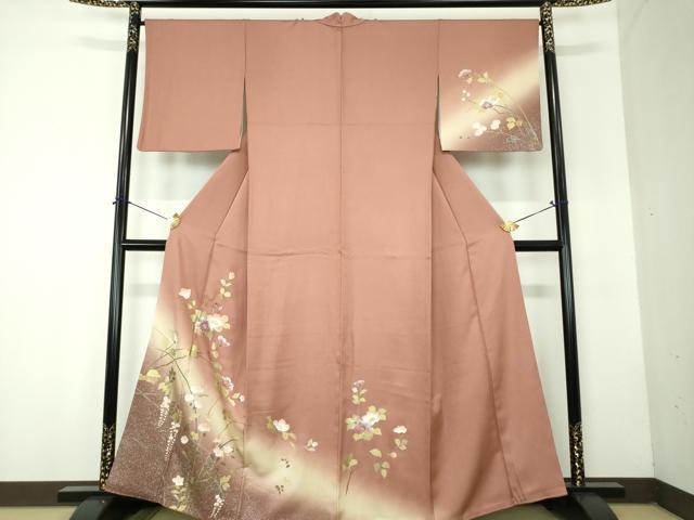 平和屋着物●訪問着　螺鈿　草花文　暈し染め　金銀彩　正絹　逸品　DABF7846ps
