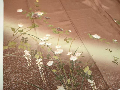 平和屋着物●訪問着　螺鈿　草花文　暈し染め　金銀彩　正絹　逸品　DABF7846ps