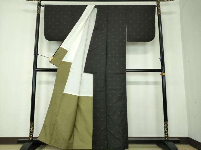 平和屋着物●上質な紬　十字絣　黒地　正絹　逸品　DABF7847ps