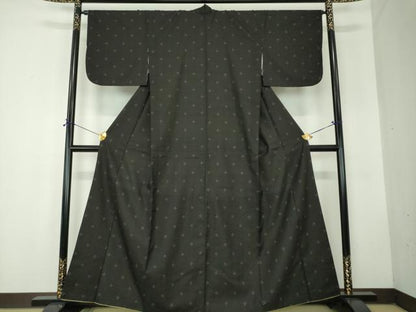 平和屋着物●上質な紬　十字絣　黒地　正絹　逸品　DABF7847ps