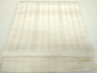 平和屋着物●本場筑前博多帯　八寸名古屋帯　献上　生成色　正絹　逸品　DABF7849ps