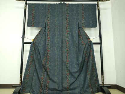 平和屋着物●本場大島紬　9マルキ　草花間道　正絹　逸品　未使用　DABF7852ps