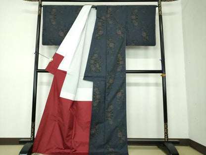 平和屋着物●本場大島紬　9マルキ　草花文　正絹　逸品　未使用　DABF7853ps