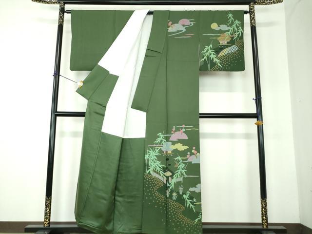 平和屋着物●訪問着　風景飛鶴花文　満月　金彩　正絹　逸品　DABF7854ps