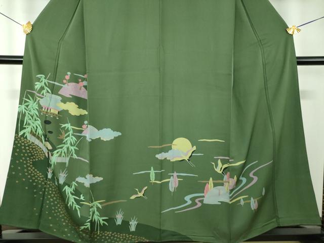 平和屋着物●訪問着　風景飛鶴花文　満月　金彩　正絹　逸品　DABF7854ps