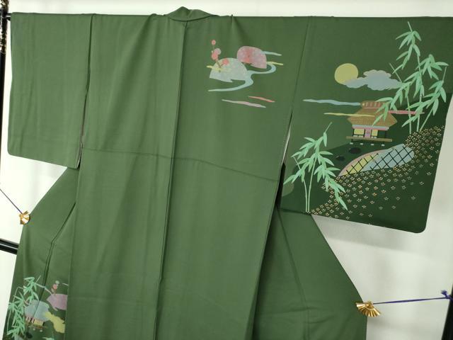 平和屋着物●訪問着　風景飛鶴花文　満月　金彩　正絹　逸品　DABF7854ps
