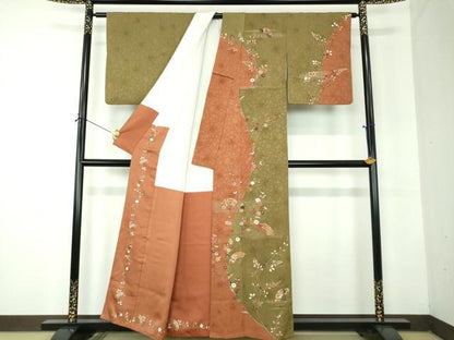 平和屋着物●訪問着　駒刺繍　扇面宝尽くし花文　金彩　正絹　逸品　DABF7855ps