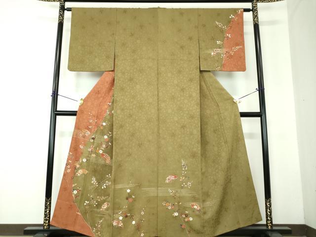 平和屋着物●訪問着　駒刺繍　扇面宝尽くし花文　金彩　正絹　逸品　DABF7855ps